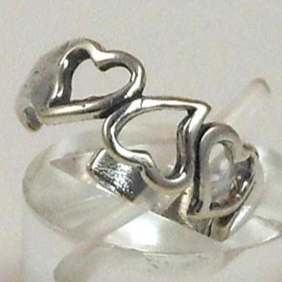 Vintage Sterling Silver Hearts Toe Ring - NOS Boho Jewelry from Thailand, 925 - Picture 1 of 6